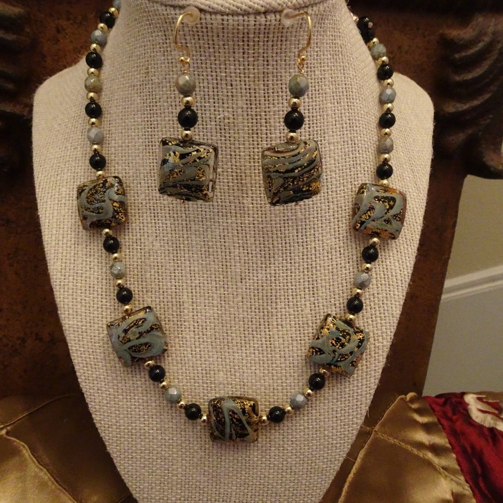 Handmade Necklace & Earrings with Murano Pillows